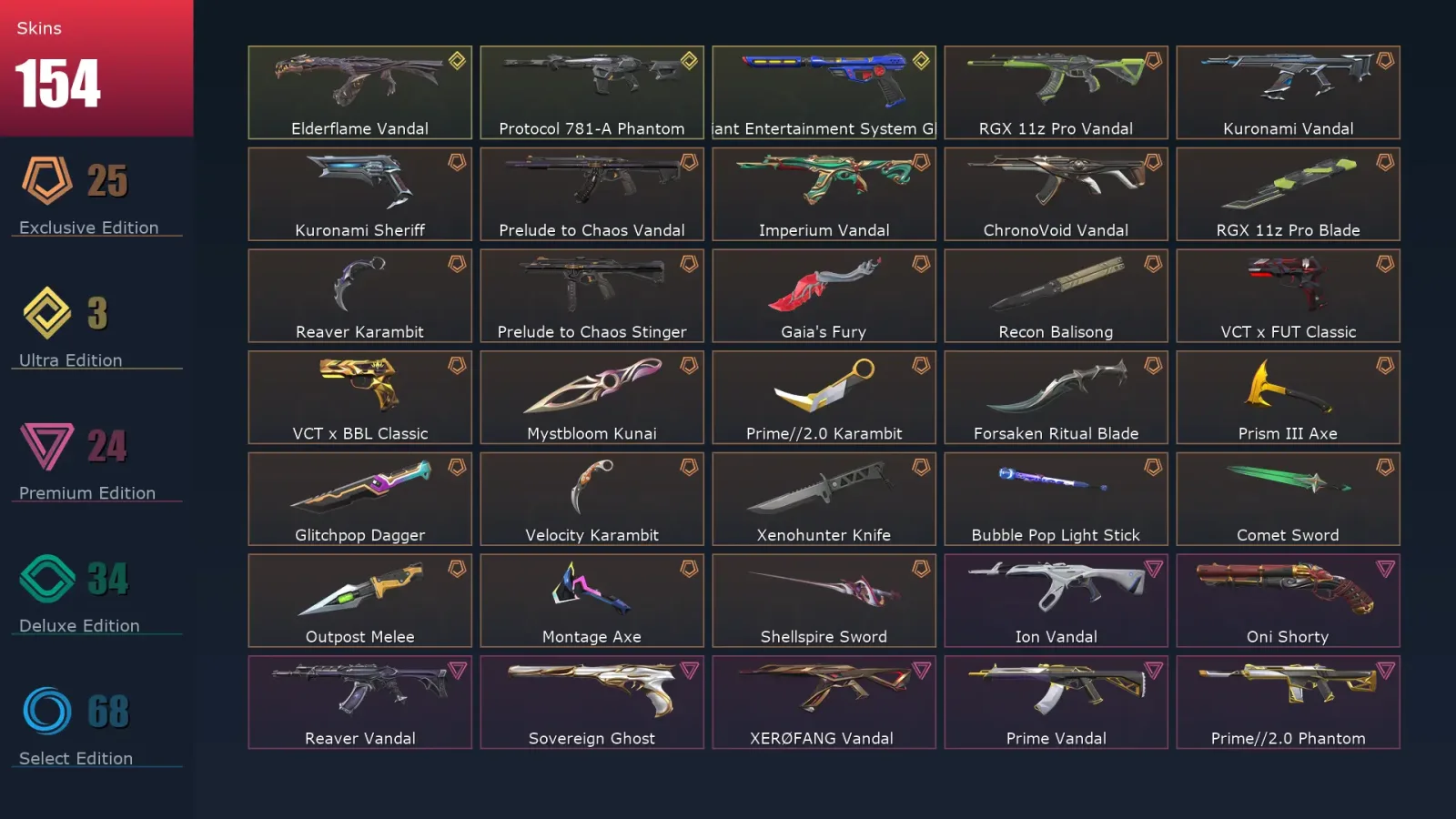 [Valorant] | EU | Level 321 | 28 Agents | 154 Skins