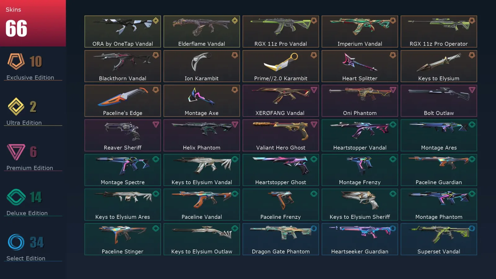[Valorant] | EU | Level 185 | Diamond 1 | 29 Agents | 66 Skins — Valorant account