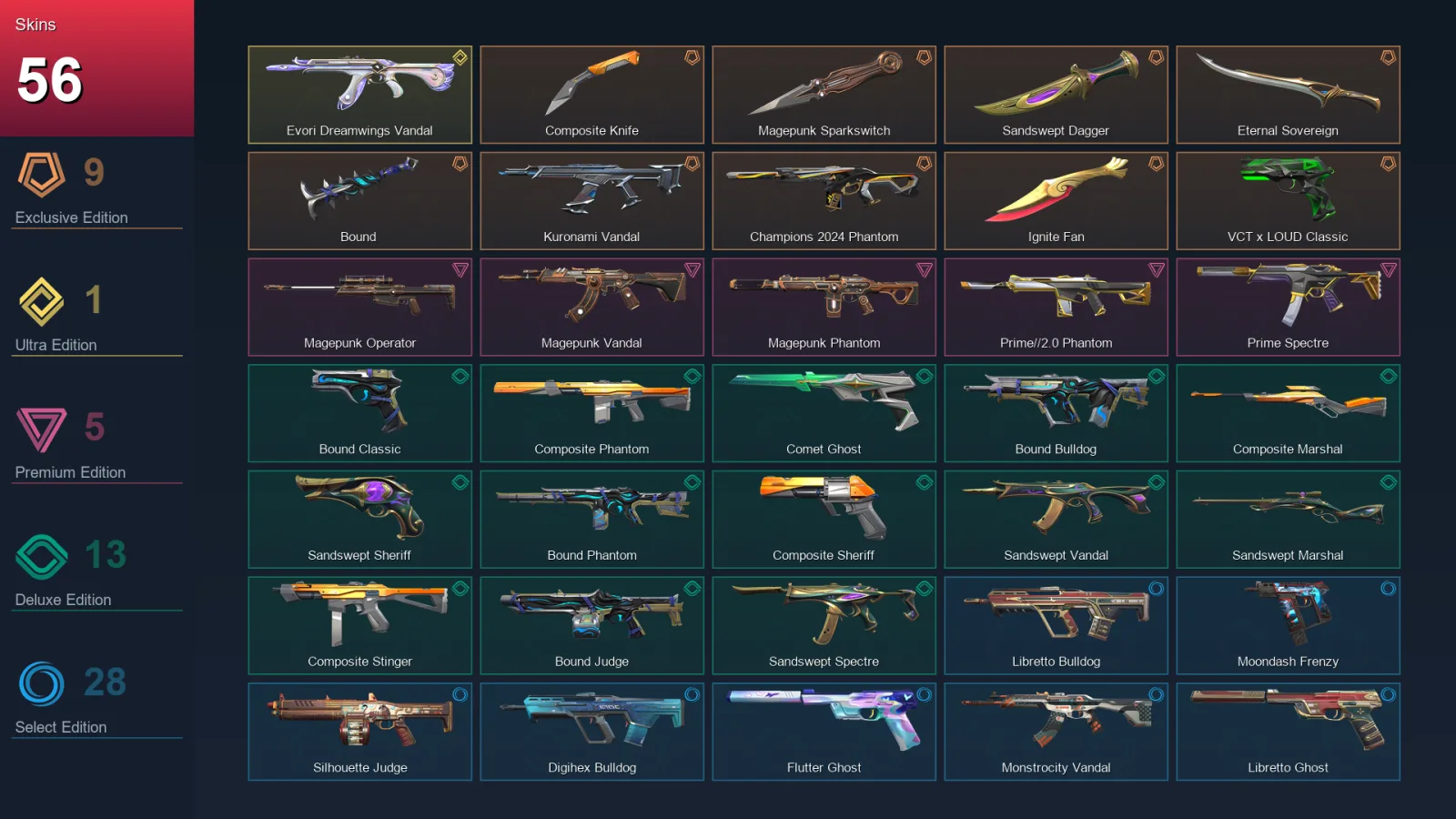 AP | Lv176 | Unranked | 56 Skin | 25 Agent | 61 Buddy