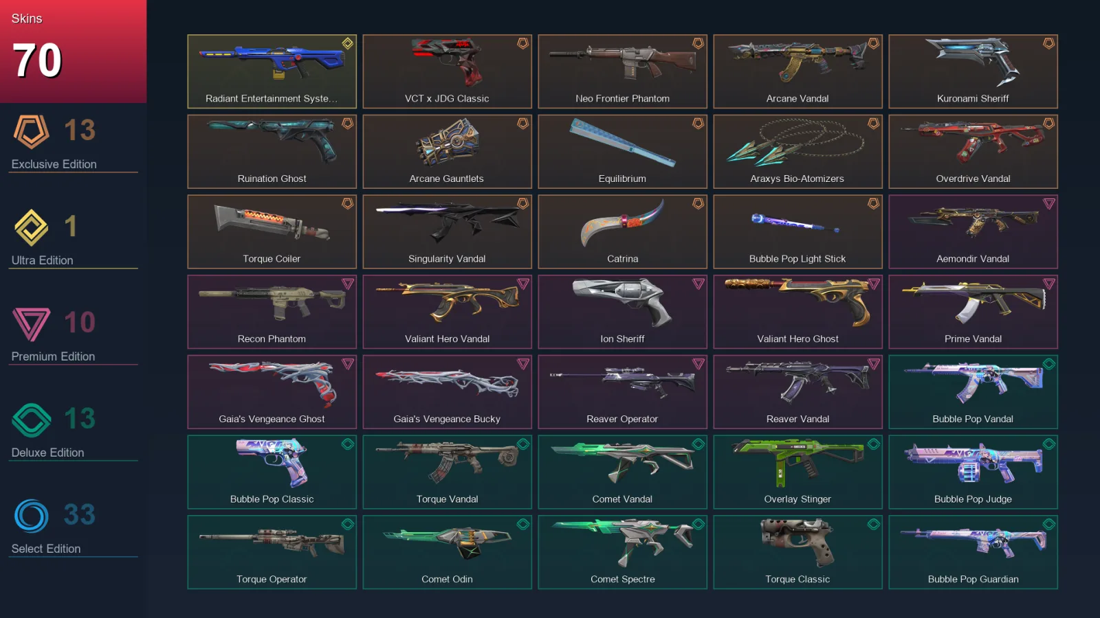 NA | Lv66 | Unranked | 70 Skin | 27 Agent | 51 Buddy — Valorant account