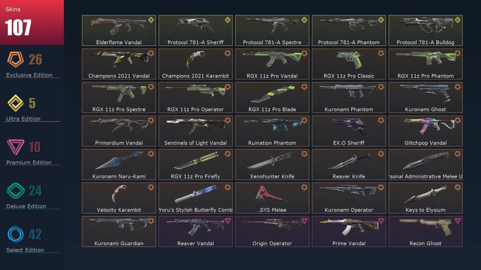 [Valorant] | EU | Level 90 | Silver 3 | 24 Agents | 107 Skins — Silver Valorant