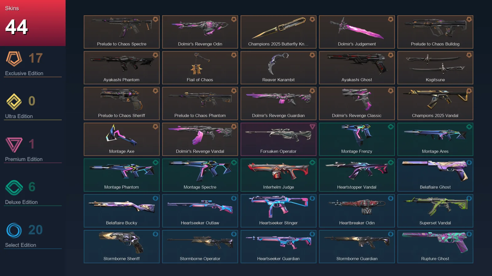 EU | Lv47 | Unranked | 44 Skin | 18 Agent | 34 Buddy