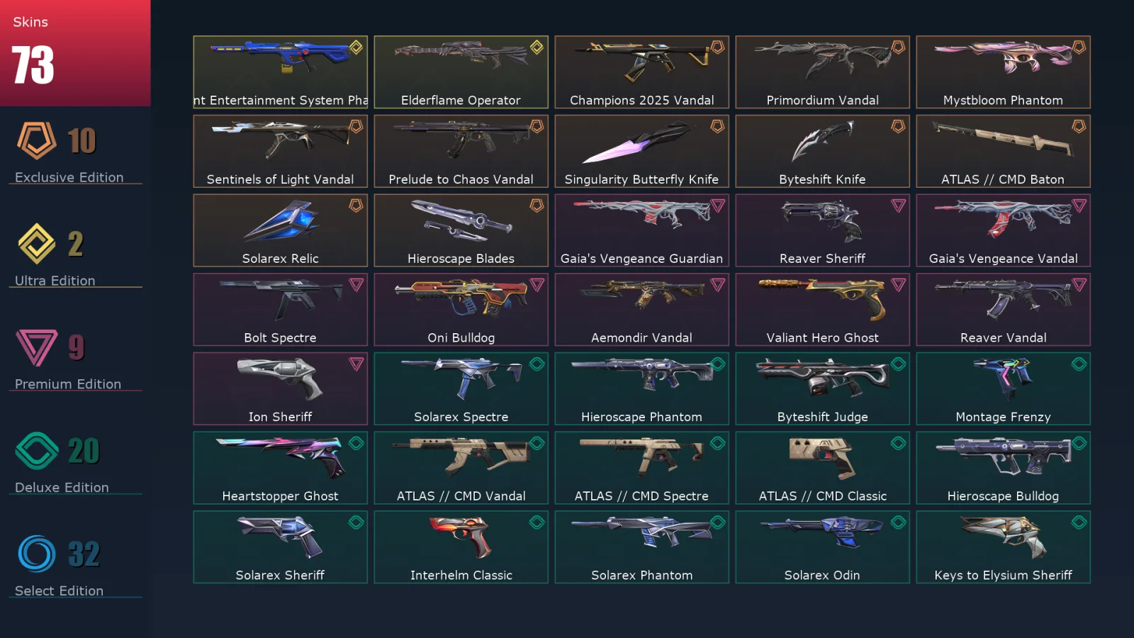 [Valorant] | EU | Level 249 | Silver 2 | 29 Agents | 73 Skins
