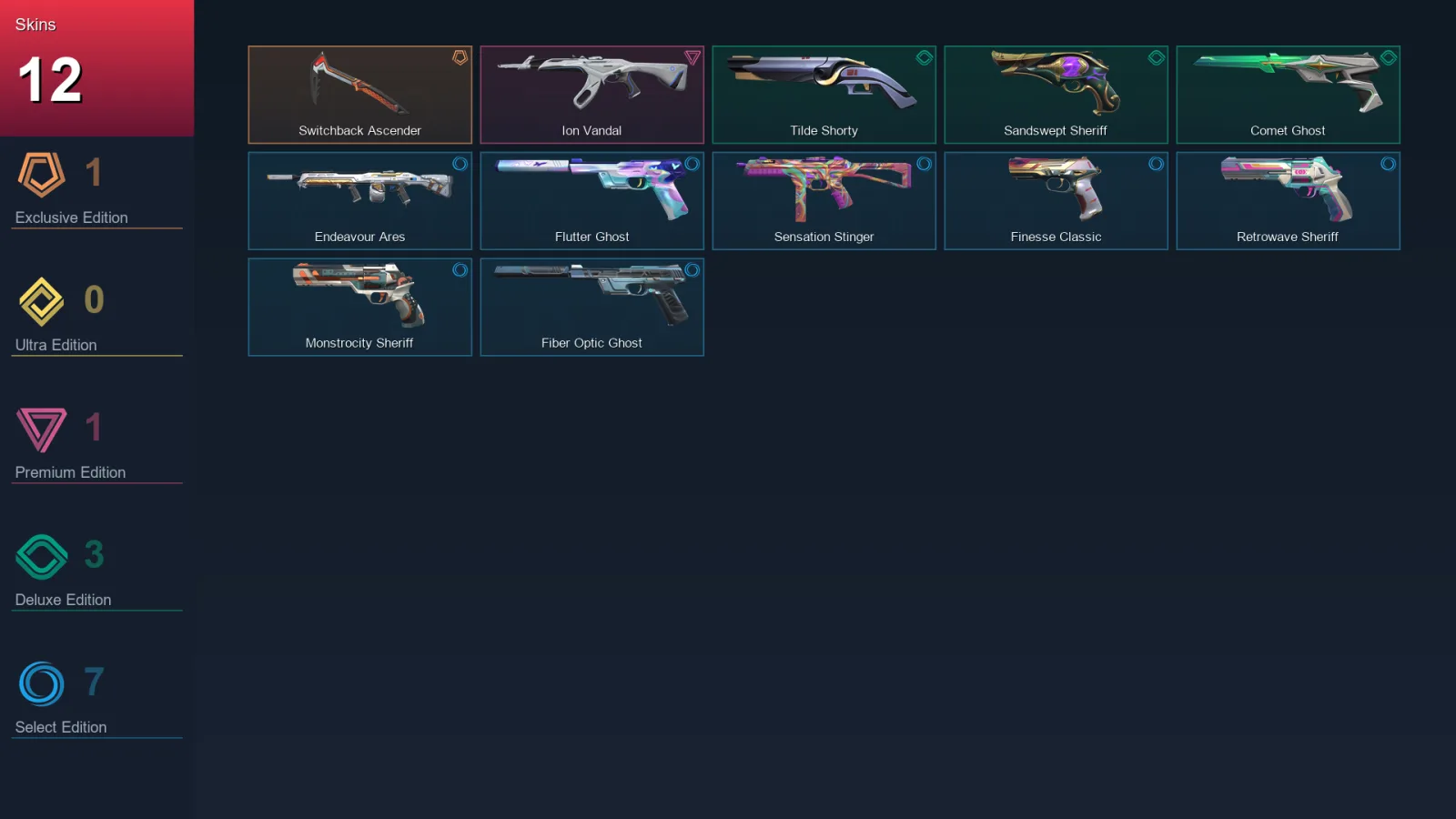 AP | Lv175 | Unranked | 12 Skin | 28 Agent | 73 Buddy — Fiber Optic Ghost