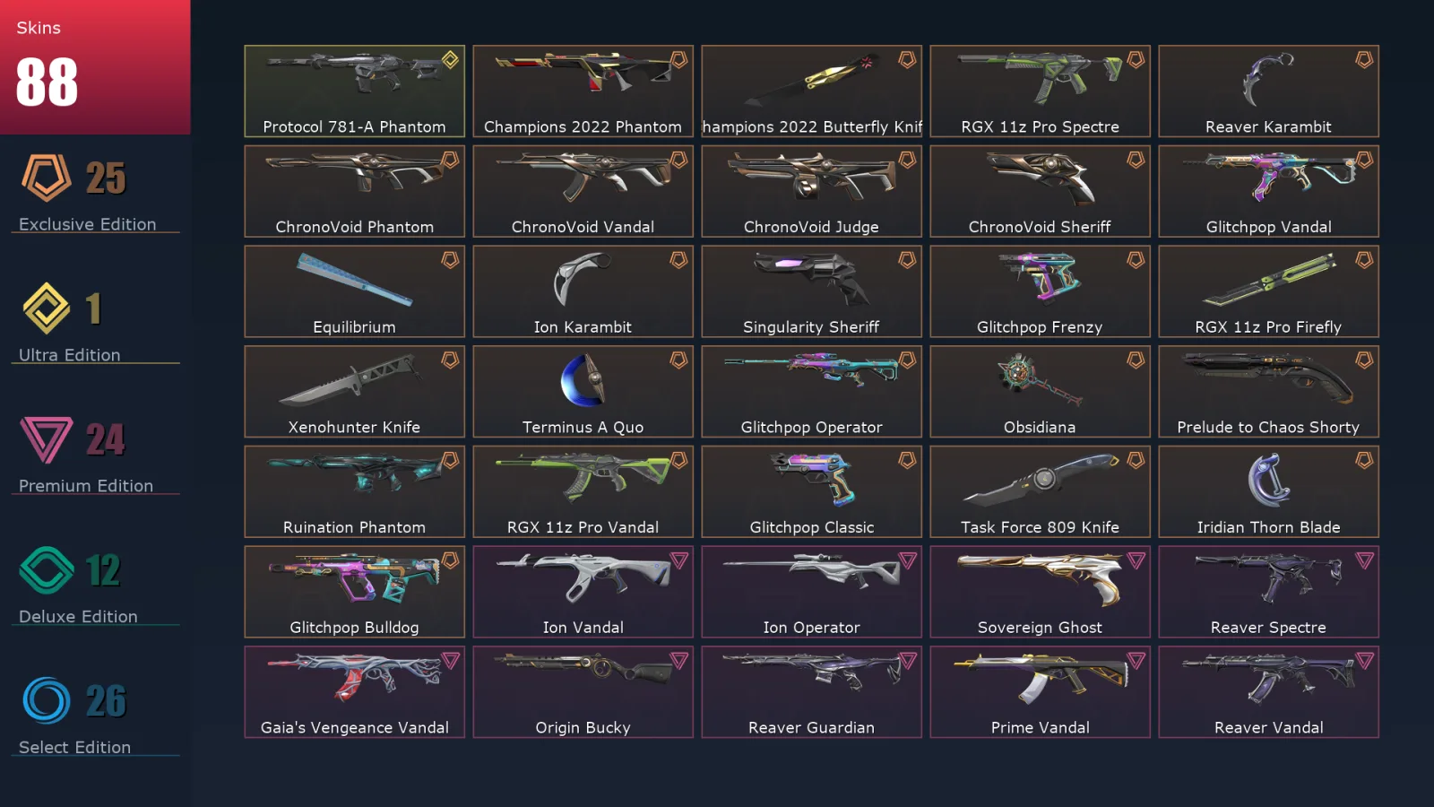 [Valorant] | EU | Level 90 | 20 Agents | 88 Skins