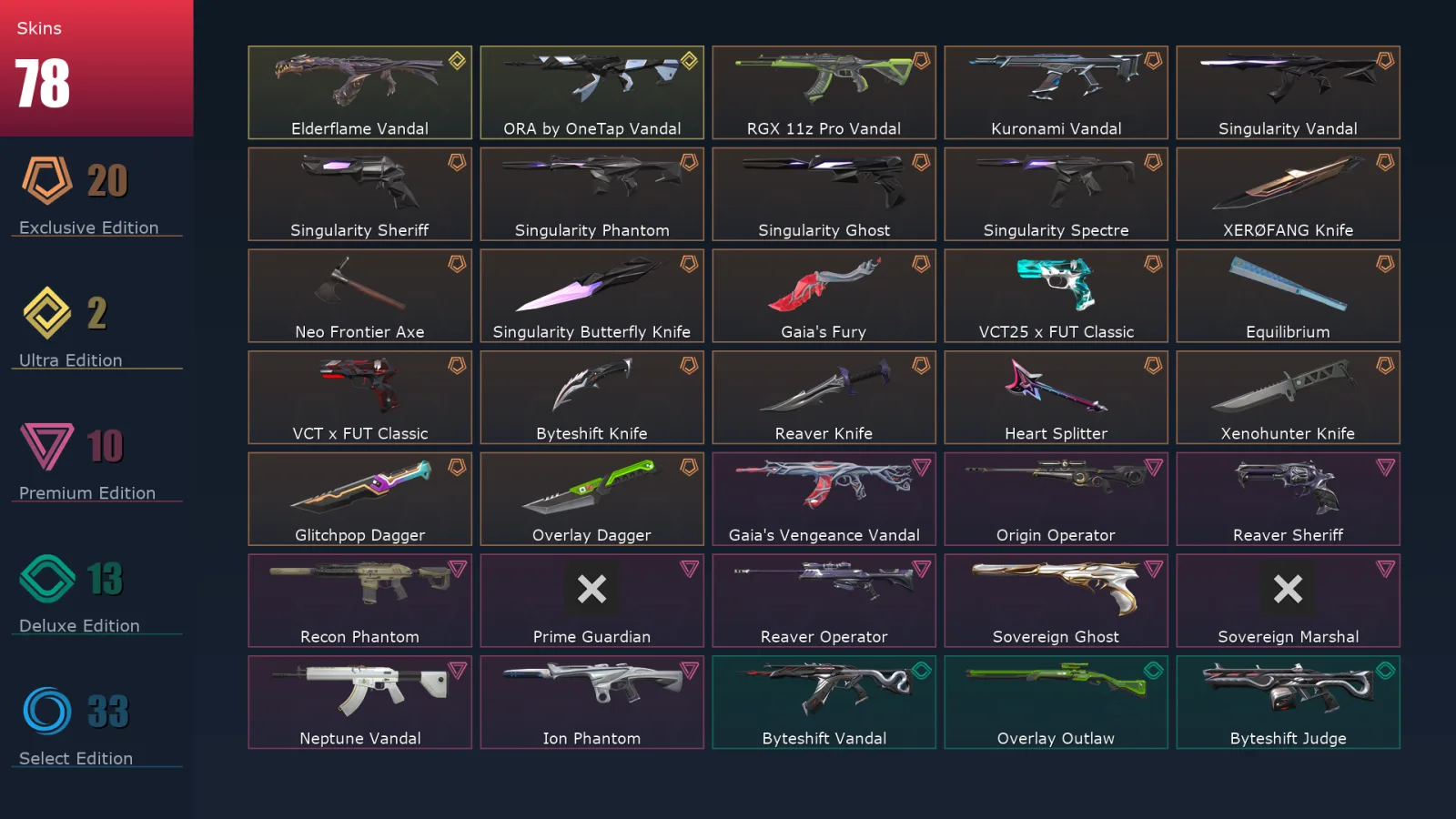 [Valorant] | EU | Level 346 | 29 Agents | 78 Skins