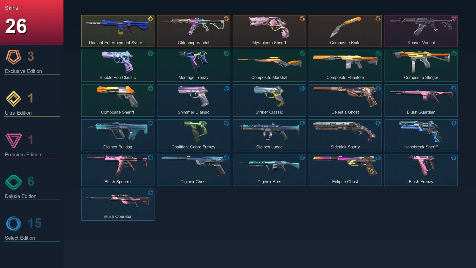 EU | Lv172 | Unranked | 26 Skin | 29 Agent | 86 Buddy