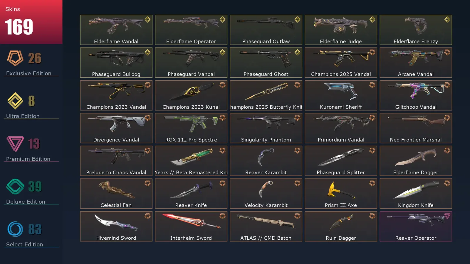 [Valorant] | EU | Level 494 | Diamond 2 | 29 Agents | 169 Skins
