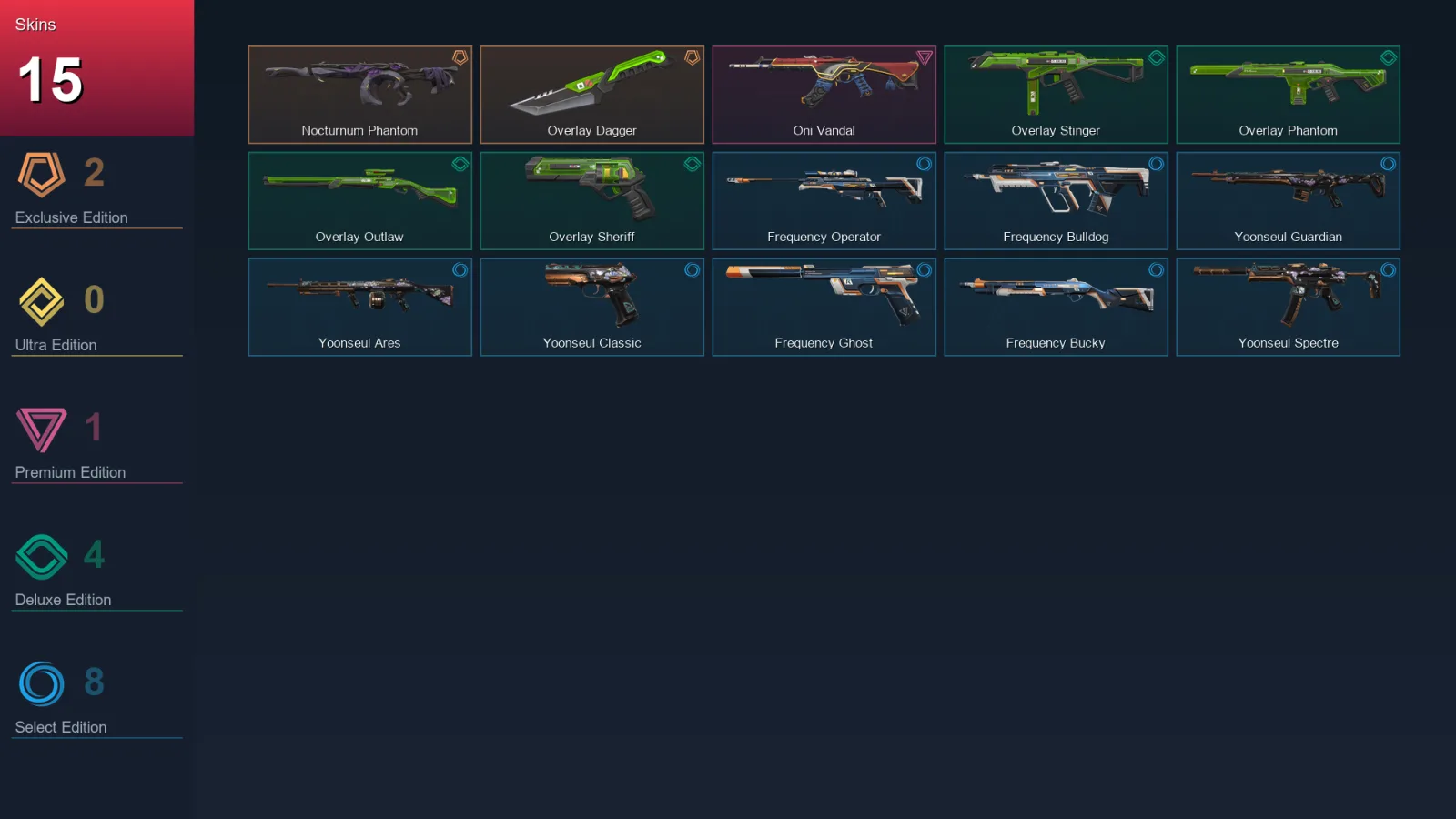 EU | Lv42 | Unranked | 15 Skin | 9 Agent | 24 Buddy