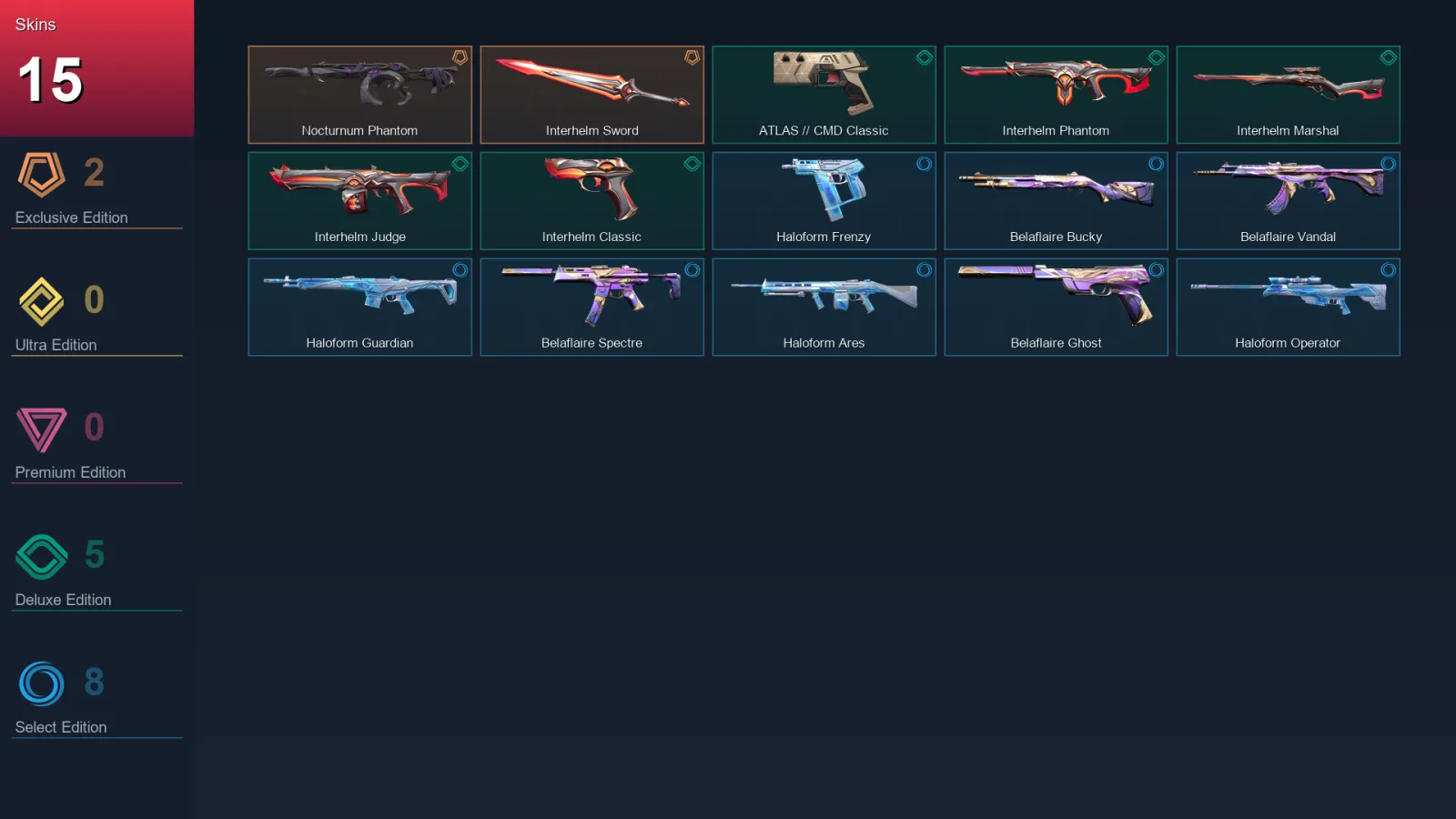 AP | Nocturnum Phantom | Interhelm Sword | ATLAS // CMD Classic | Interhelm Phantom | 15 Skin | 17 Agent | 24 Buddy | Lv48