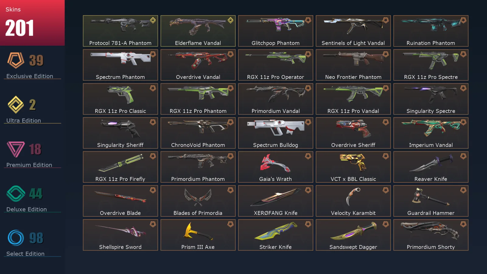 [Valorant] | EU | Level 267 | 24 Agents | 201 Skins