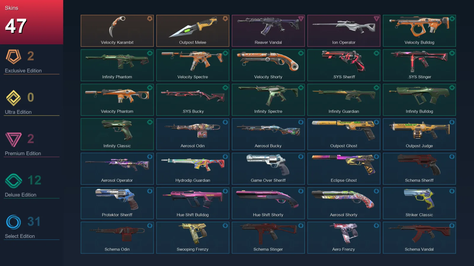 AP | Lv170 | Unranked | 47 Skin | 23 Agent | 78 Buddy — Valorant account