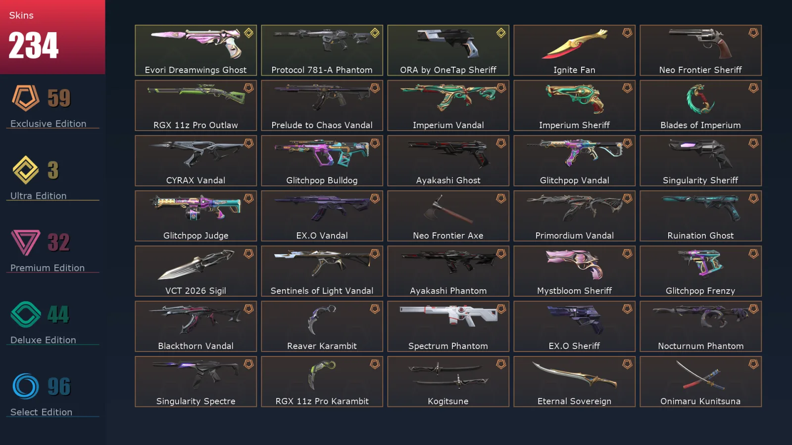 [Valorant] | EU | Level 327 | 29 Agents | 234 Skins