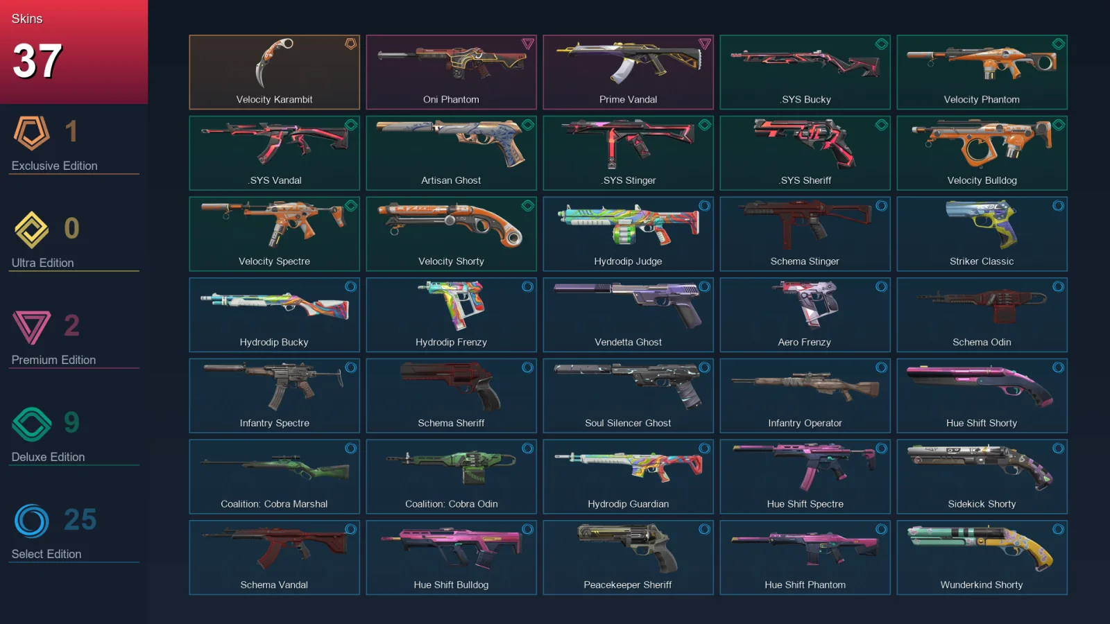 AP | Lv170 | Unranked | 37 Skin | 29 Agent | 86 Buddy