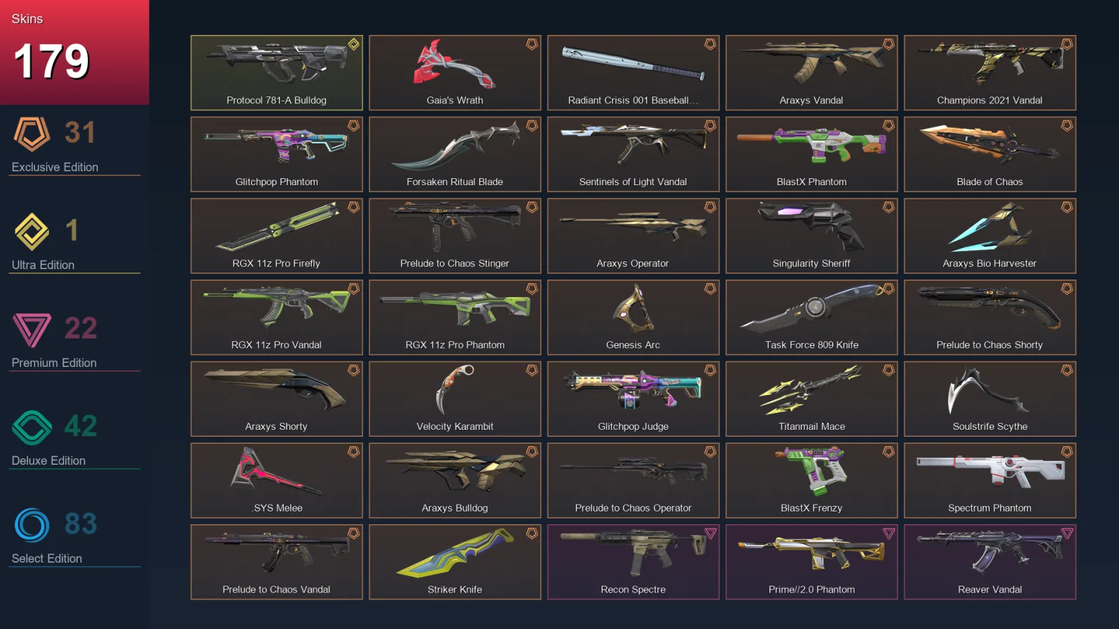 EU | Lv178 | Unranked | 179 Skin | 27 Agent | 130 Buddy — Valorant account