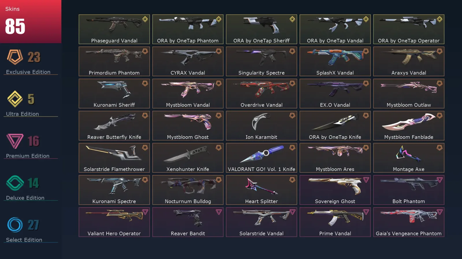 [Valorant] | EU | Level 209 | Ascendant 2 | 29 Agents | 85 Skins — Valorant account