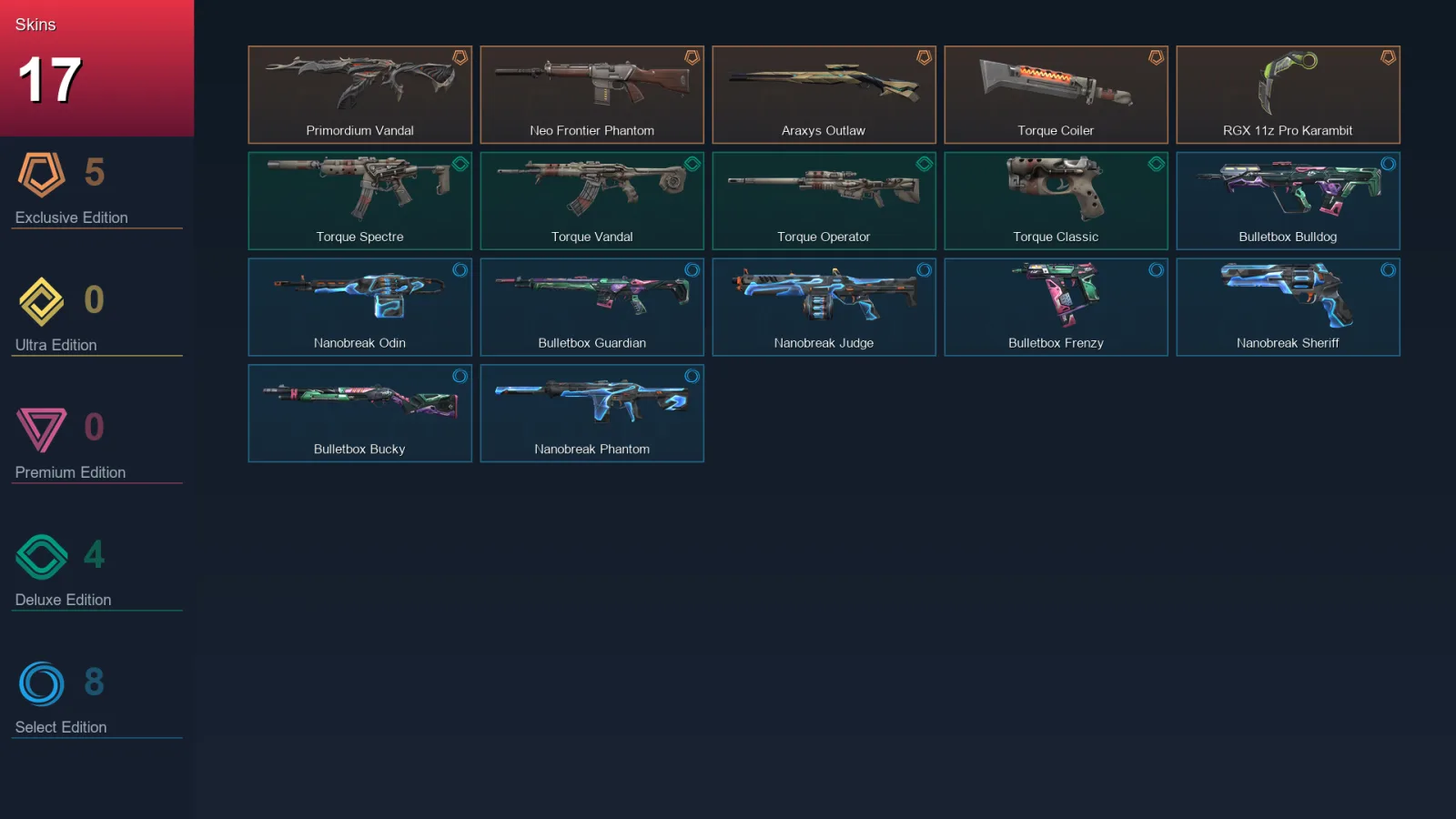 AP | Lv35 | Unranked | 17 Skin | 13 Agent | 20 Buddy