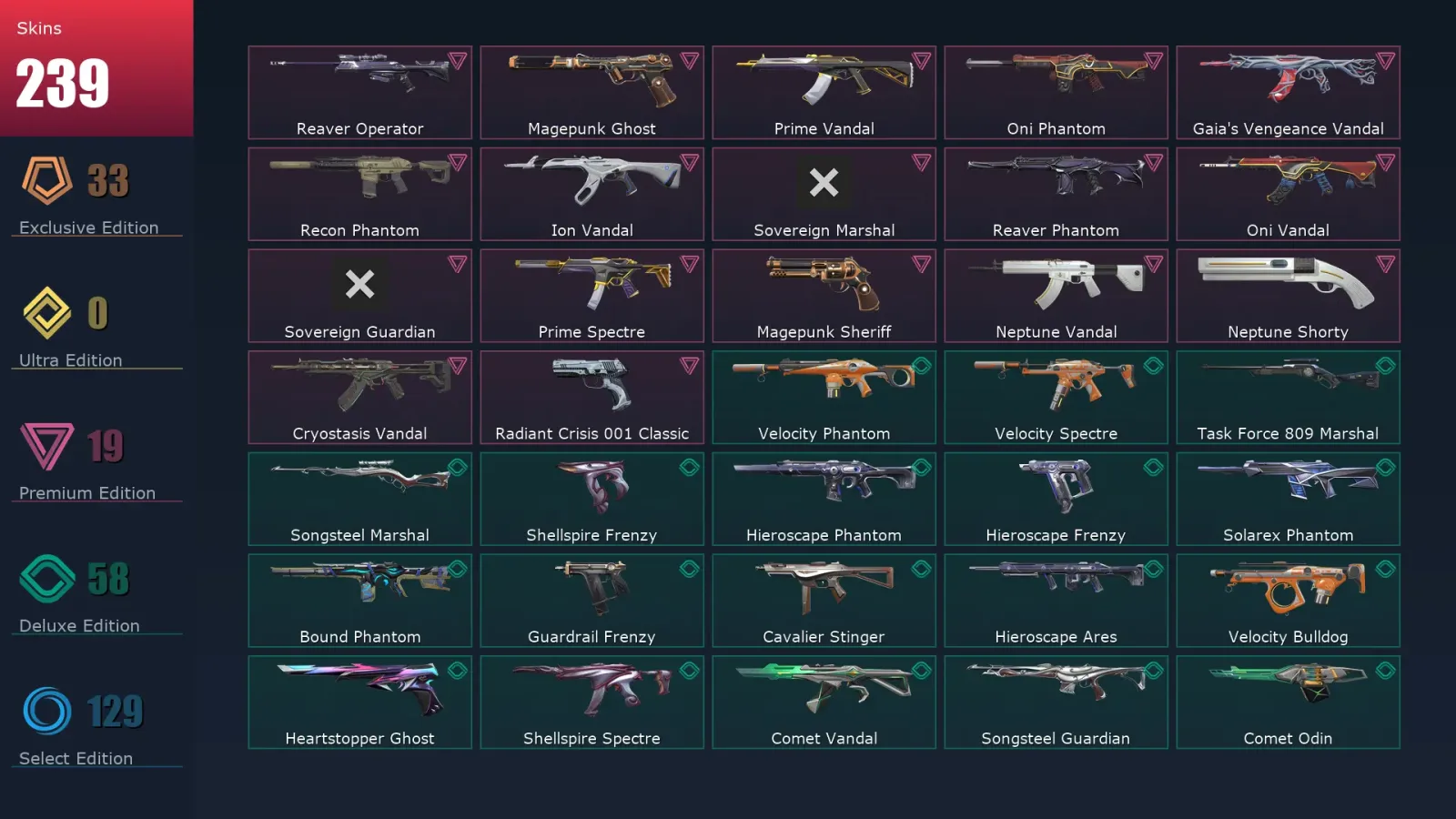[Valorant] | EU | Level 368 | 28 Agents | 239 Skins