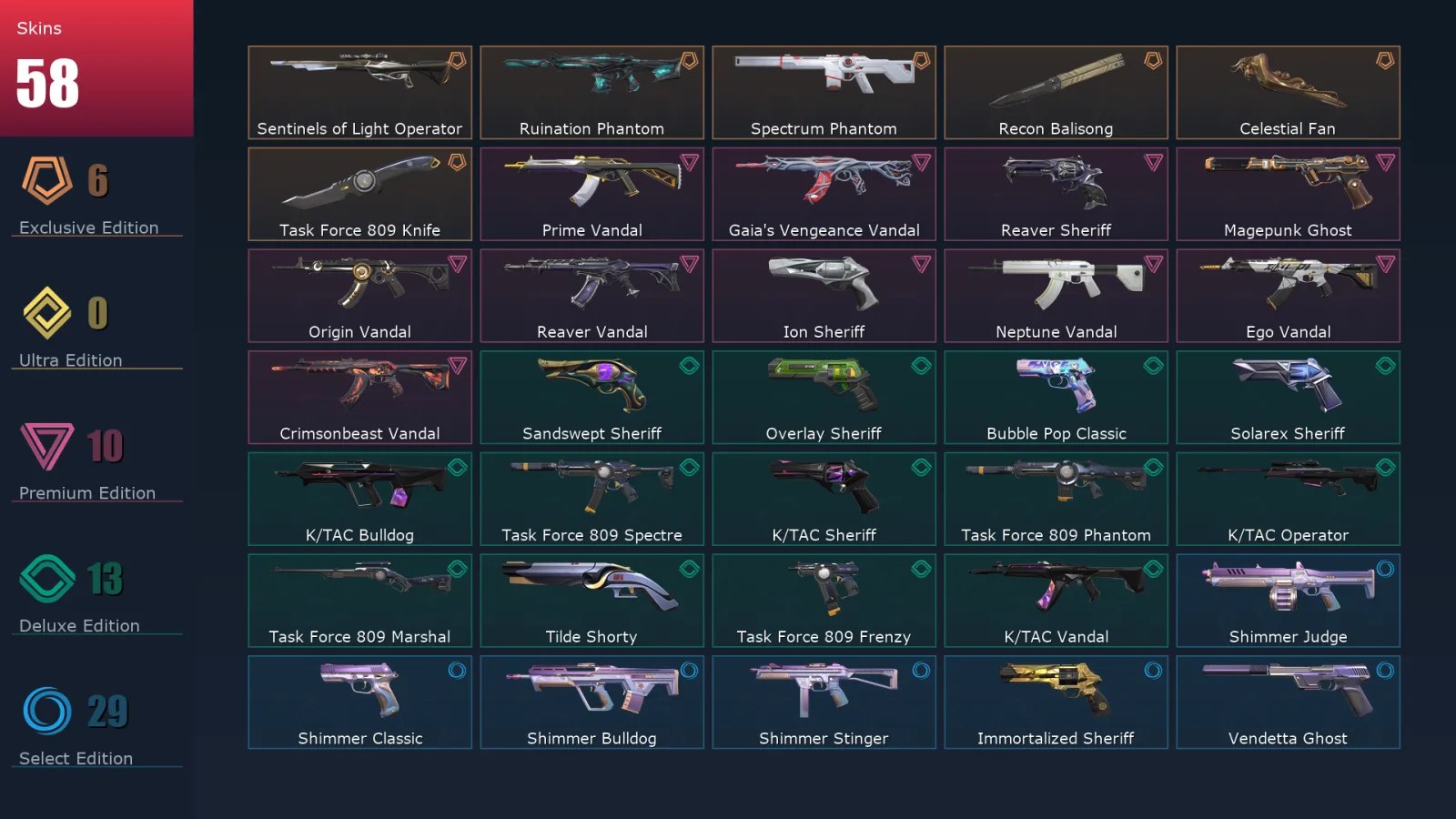 [Valorant] | EU | Level 334 | 28 Agents | 58 Skins