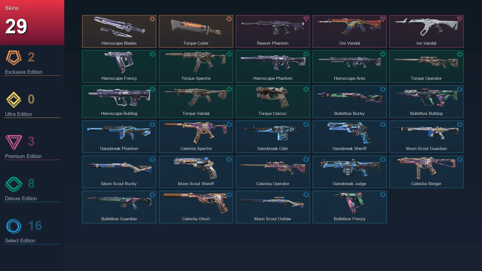 EU | Hieroscape Blades | Torque Coiler | Reaver Phantom | Oni Vandal | 29 Skin | 19 Agent | 29 Buddy | Lv59