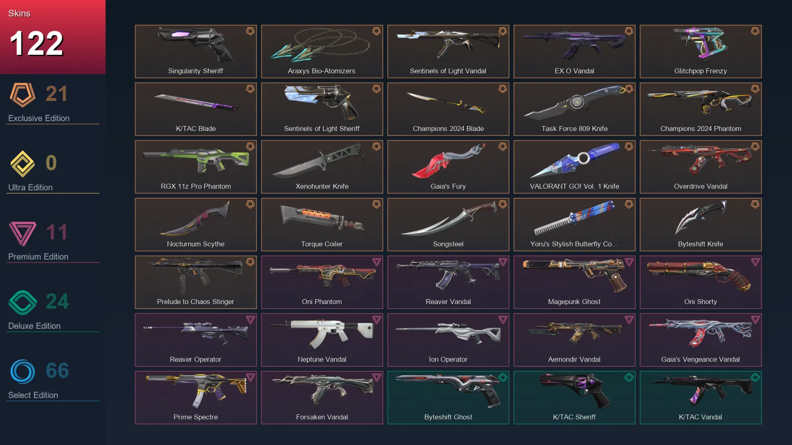 EU | Lv475 | Unranked | 122 Skin | 27 Agent | 152 Buddy