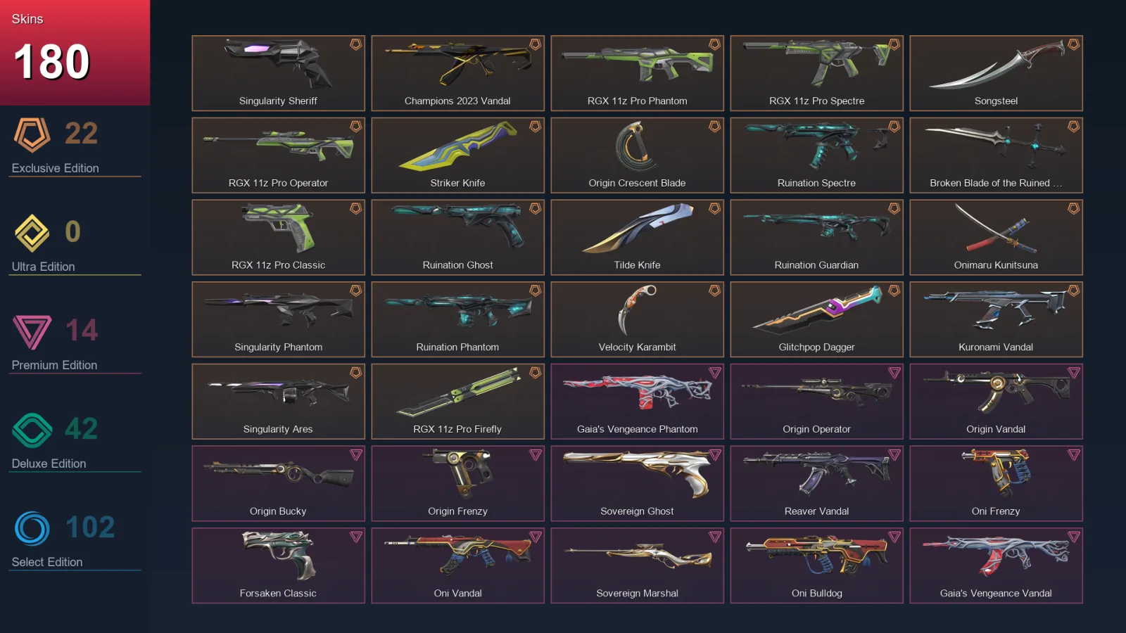 EU | Lv225 | Unranked | 180 Skin | 28 Agent | 194 Buddy