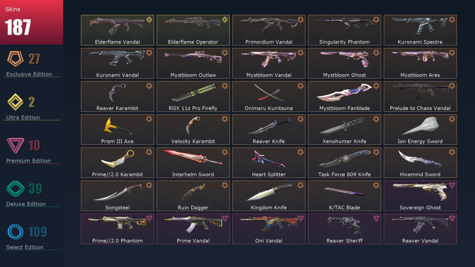 [Valorant] | EU | Level 467 | Diamond 3 | 29 Agents | 187 Skins