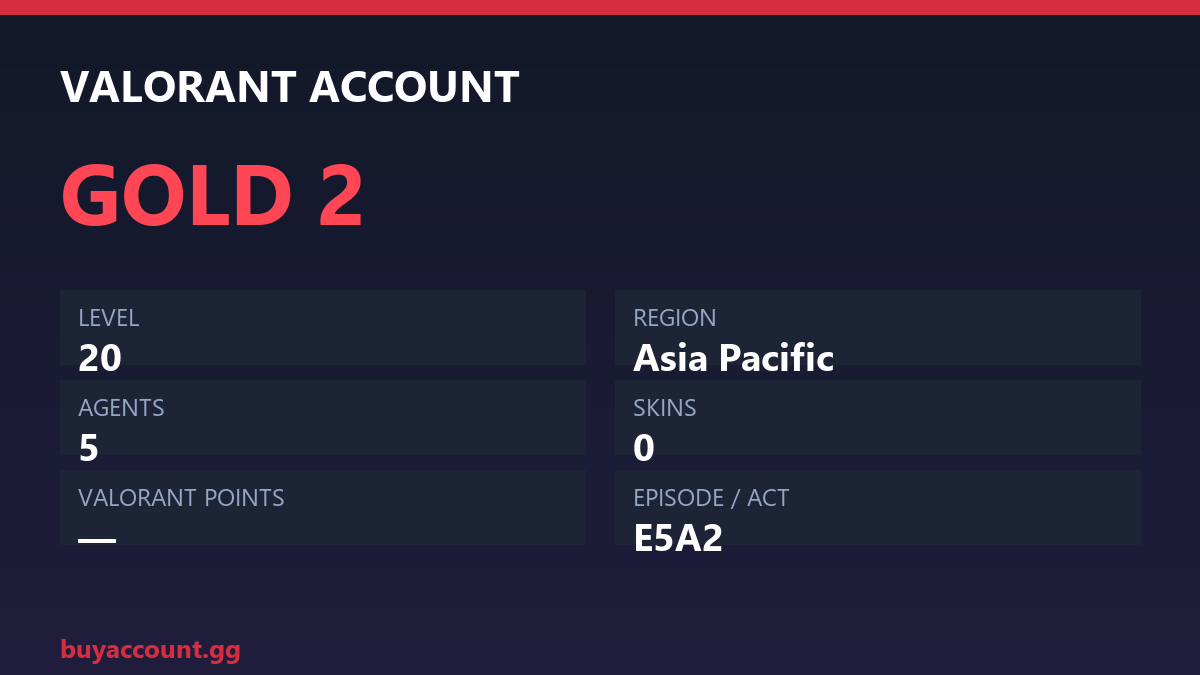 Valorant Account — Gold 2 | Level 20 | 5 Agents | AP — Gold Valorant