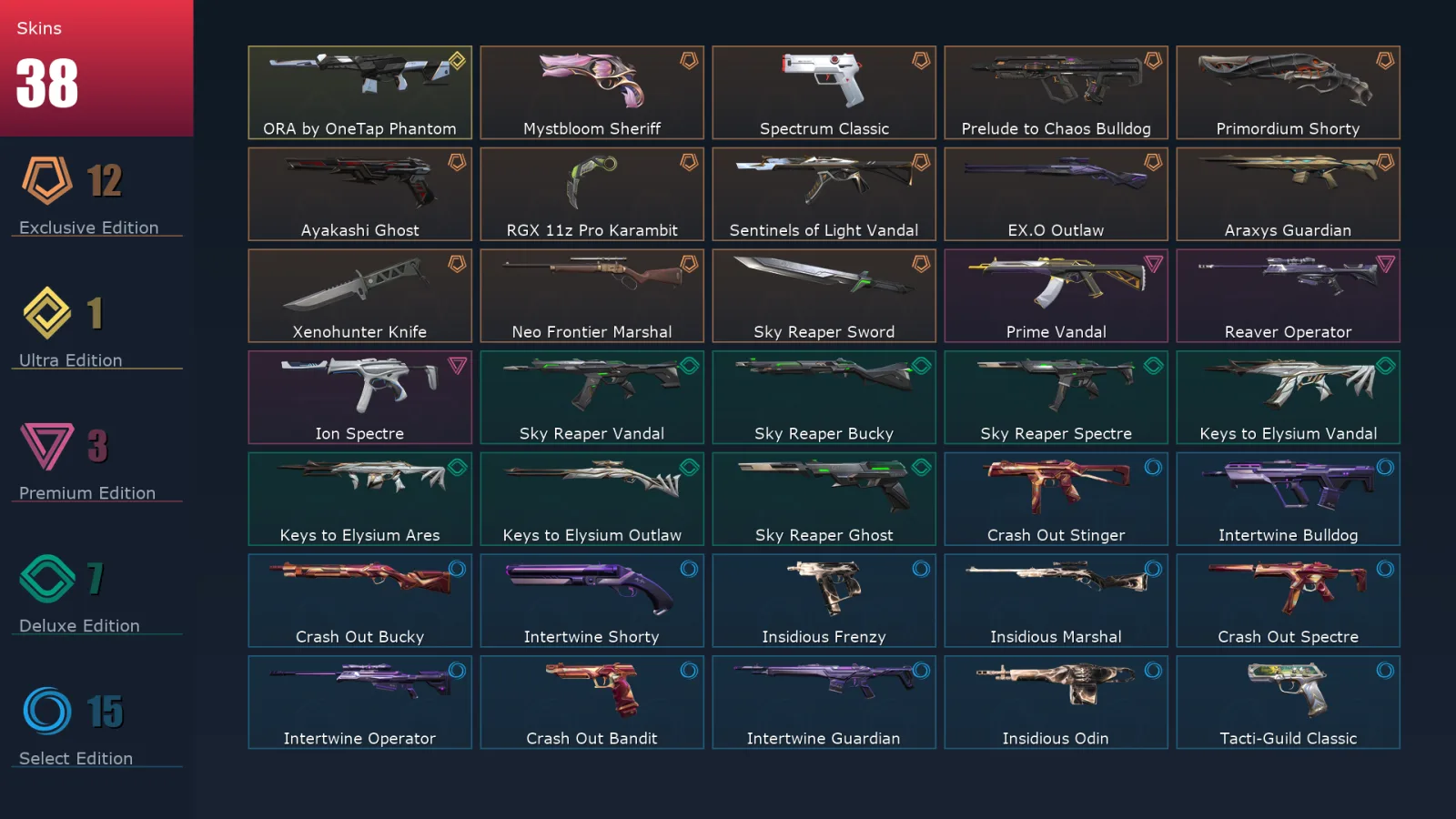 [Valorant] | EU | Level 37 | Diamond 3 | 12 Agents | 38 Skins