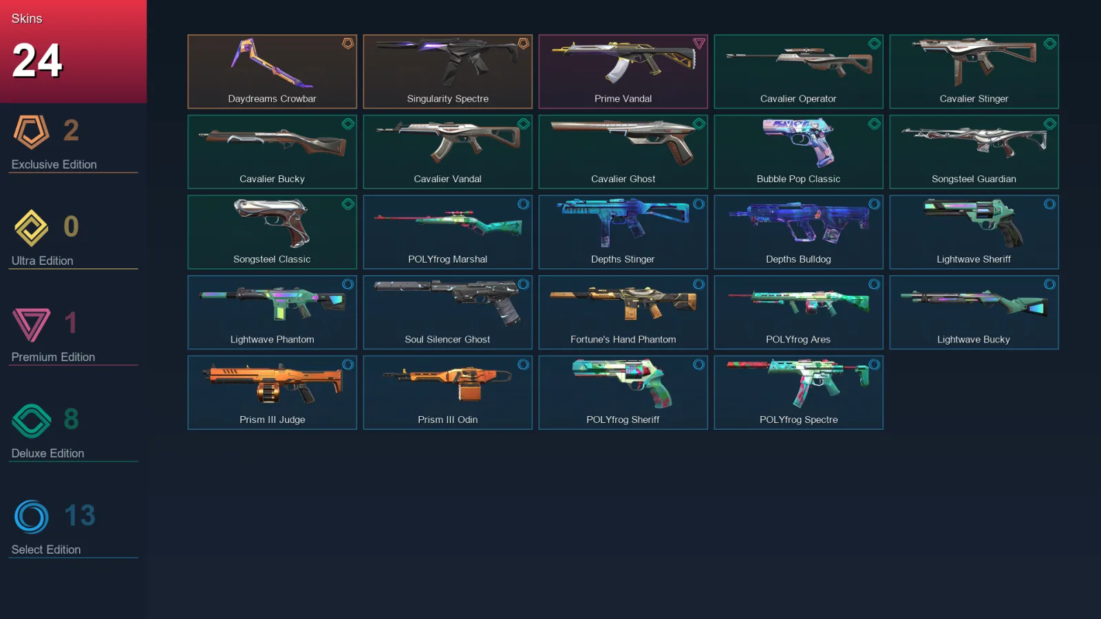 NA | Lv75 | Unranked | 24 Skin | 22 Agent | 34 Buddy