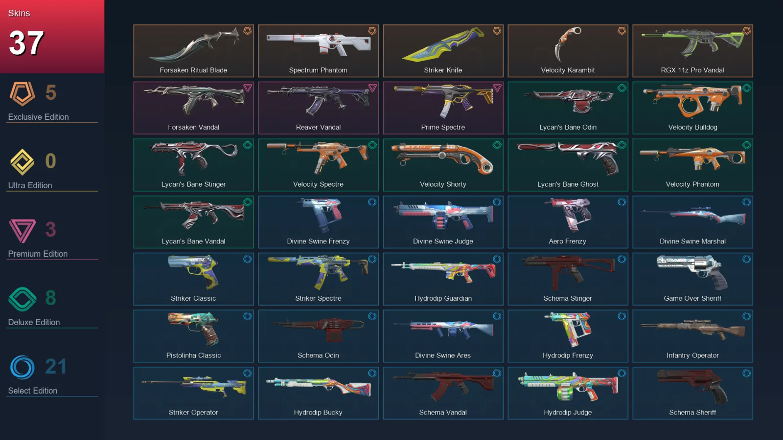 AP | Lv69 | Unranked | 37 Skin | 18 Agent | 39 Buddy