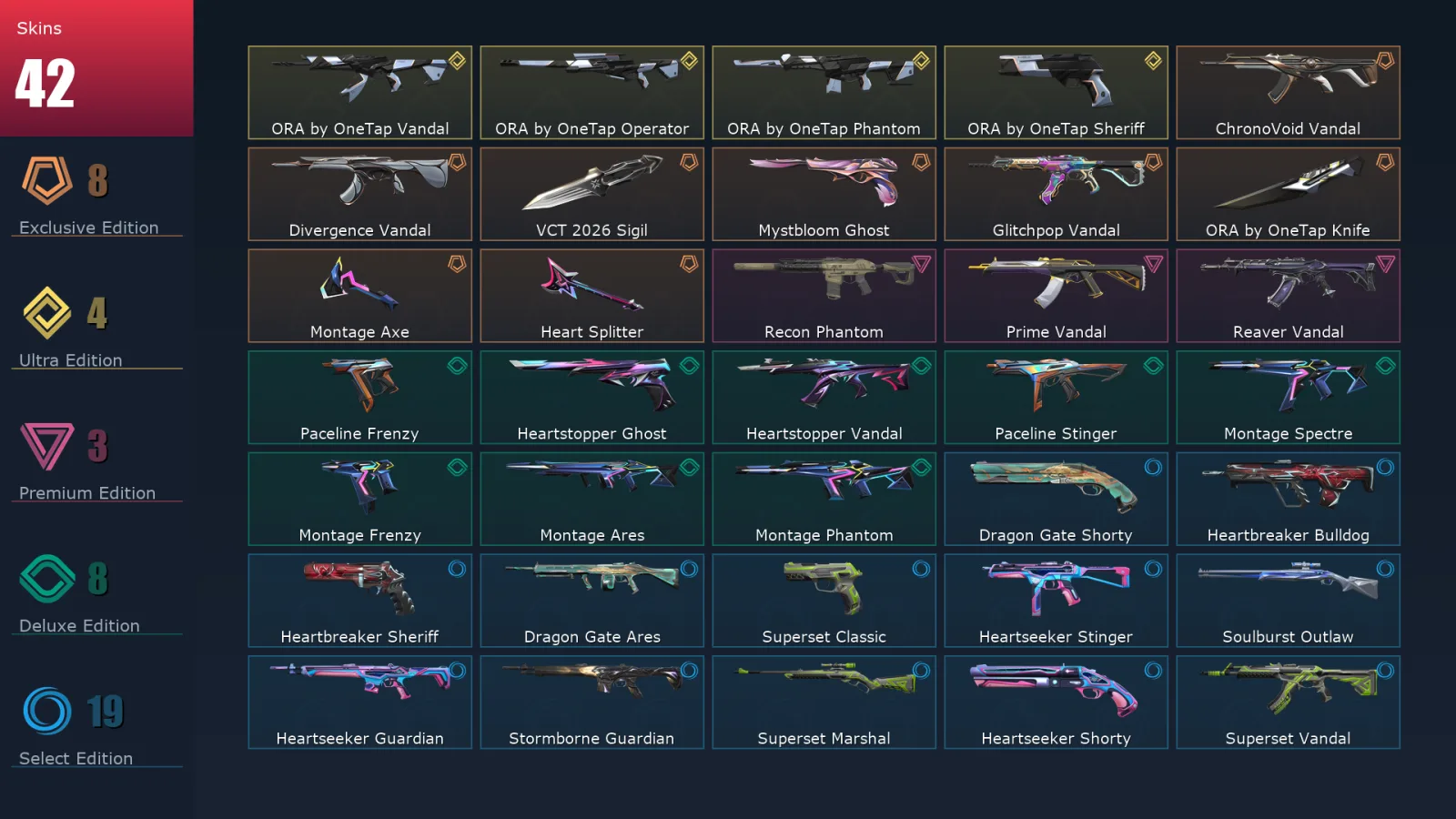 [Valorant] | EU | Level 60 | 19 Agents | 42 Skins