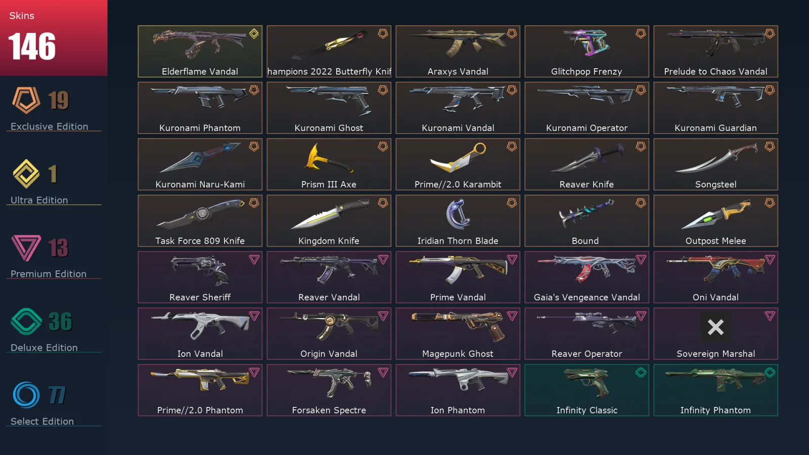 [Valorant] | EU | Level 339 | Platinum 3 | 27 Agents | 146 Skins