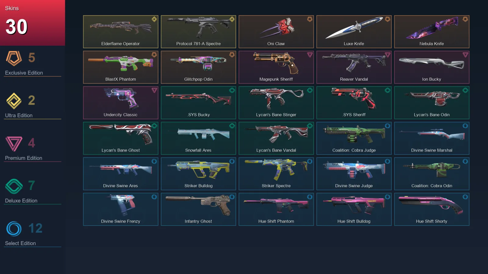 NA | Lv56 | Unranked | 30 Skin | 17 Agent | 29 Buddy