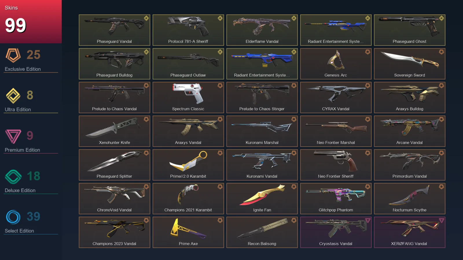 AP | Lv174 | Unranked | 99 Skin | 28 Agent | 113 Buddy — Valorant account