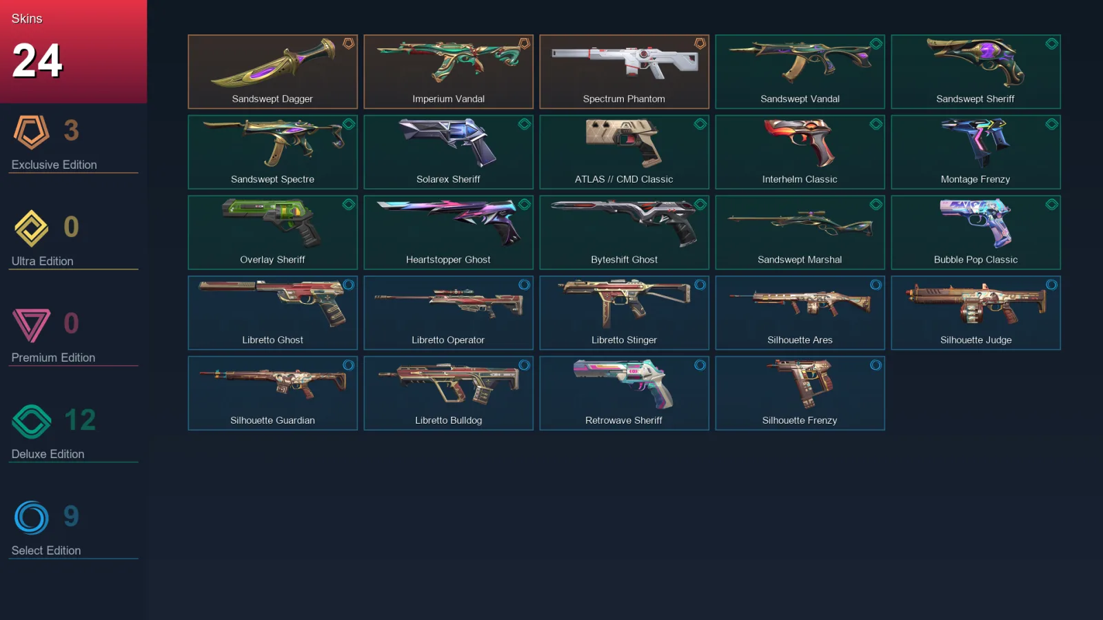 EU | Lv197 | Unranked | 24 Skin | 28 Agent | 78 Buddy — Imperium Vandal