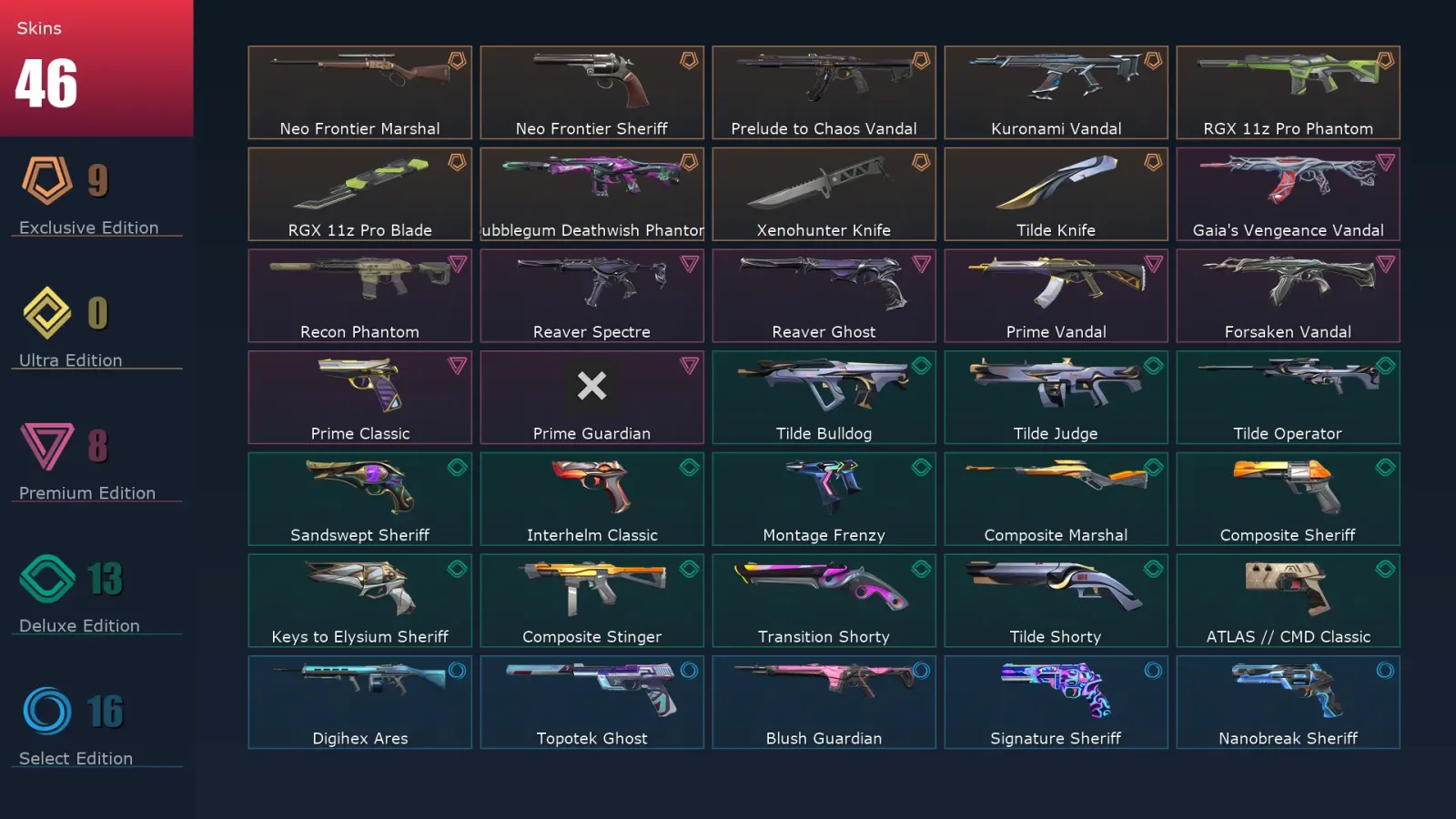 [Valorant] | EU | Level 211 | 28 Agents | 46 Skins