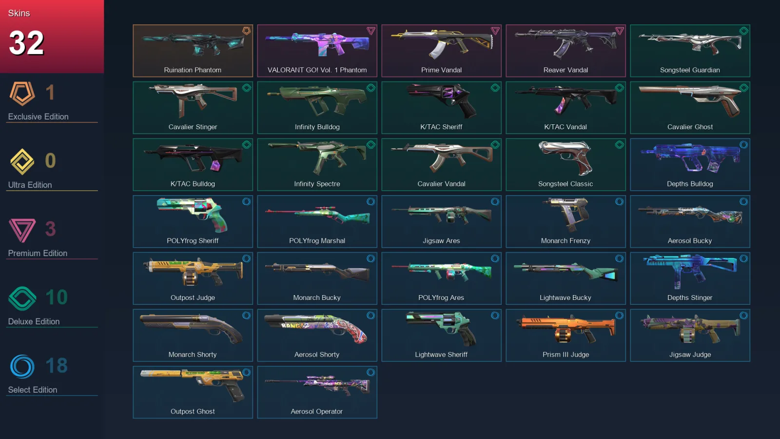 NA | Ruination Phantom | VALORANT GO! Vol. 1 Phantom | Prime Vandal | Reaver Vandal | 32 Skin | 15 Agent | 31 Buddy | Lv43