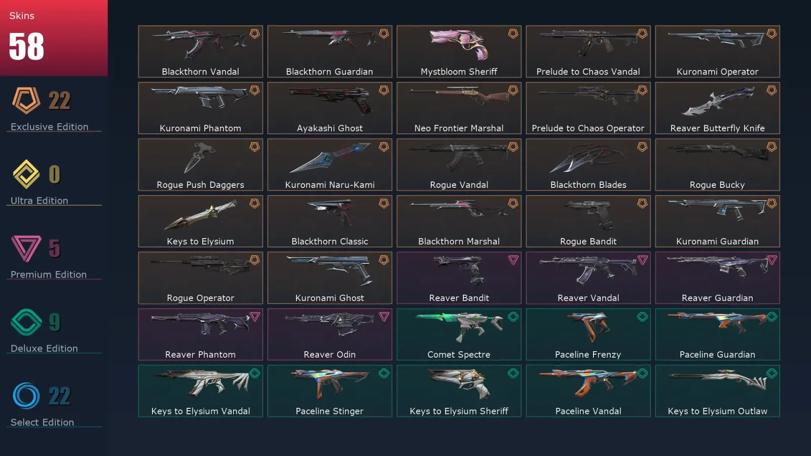 [Valorant] | EU | Level 54 | 16 Agents | 58 Skins — Valorant account