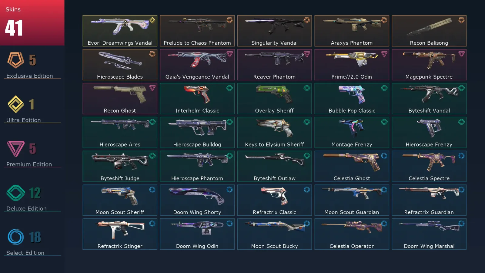 [Valorant] | EU | Level 177 | Bronze 3 | 29 Agents | 41 Skins