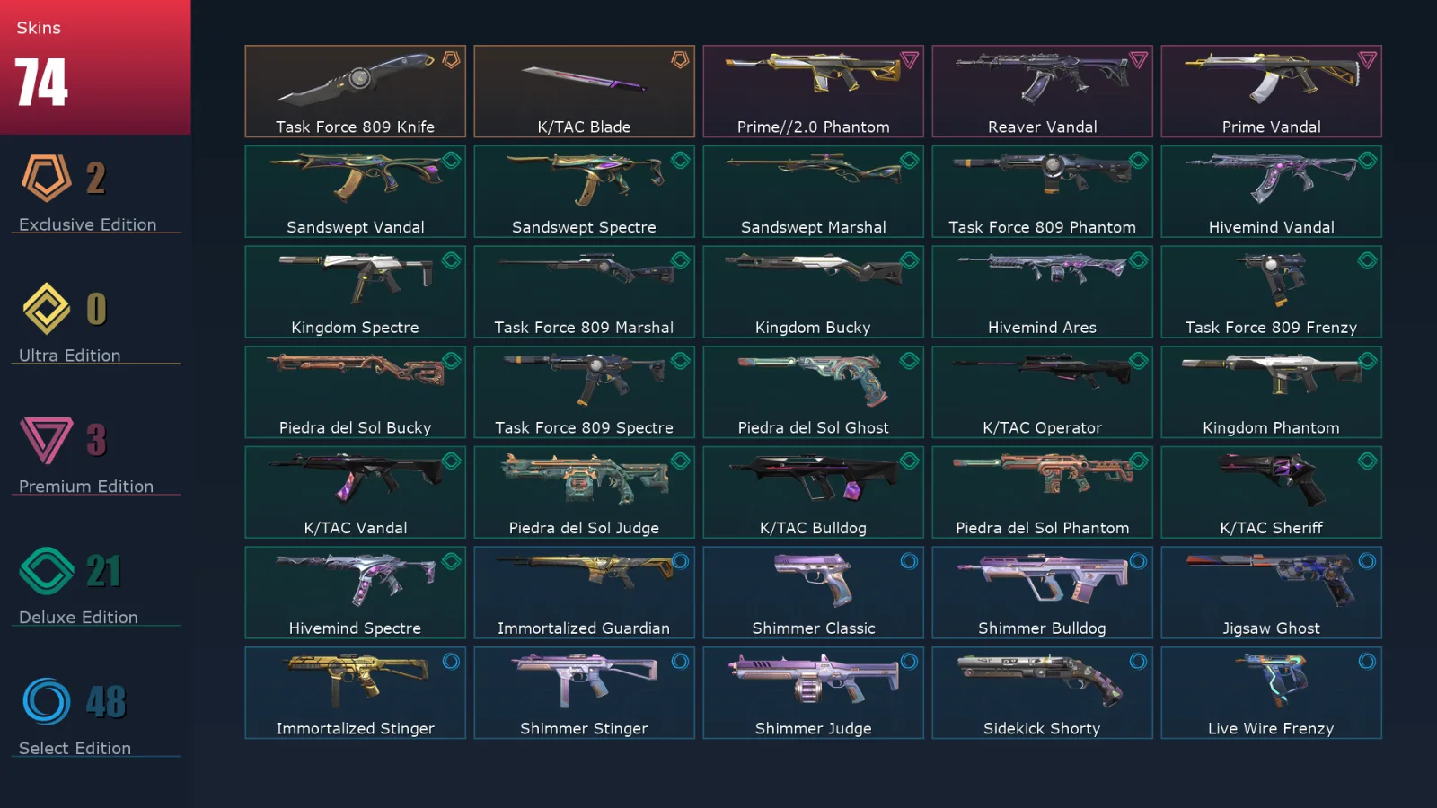 [Valorant] | EU | Level 170 | 26 Agents | 74 Skins