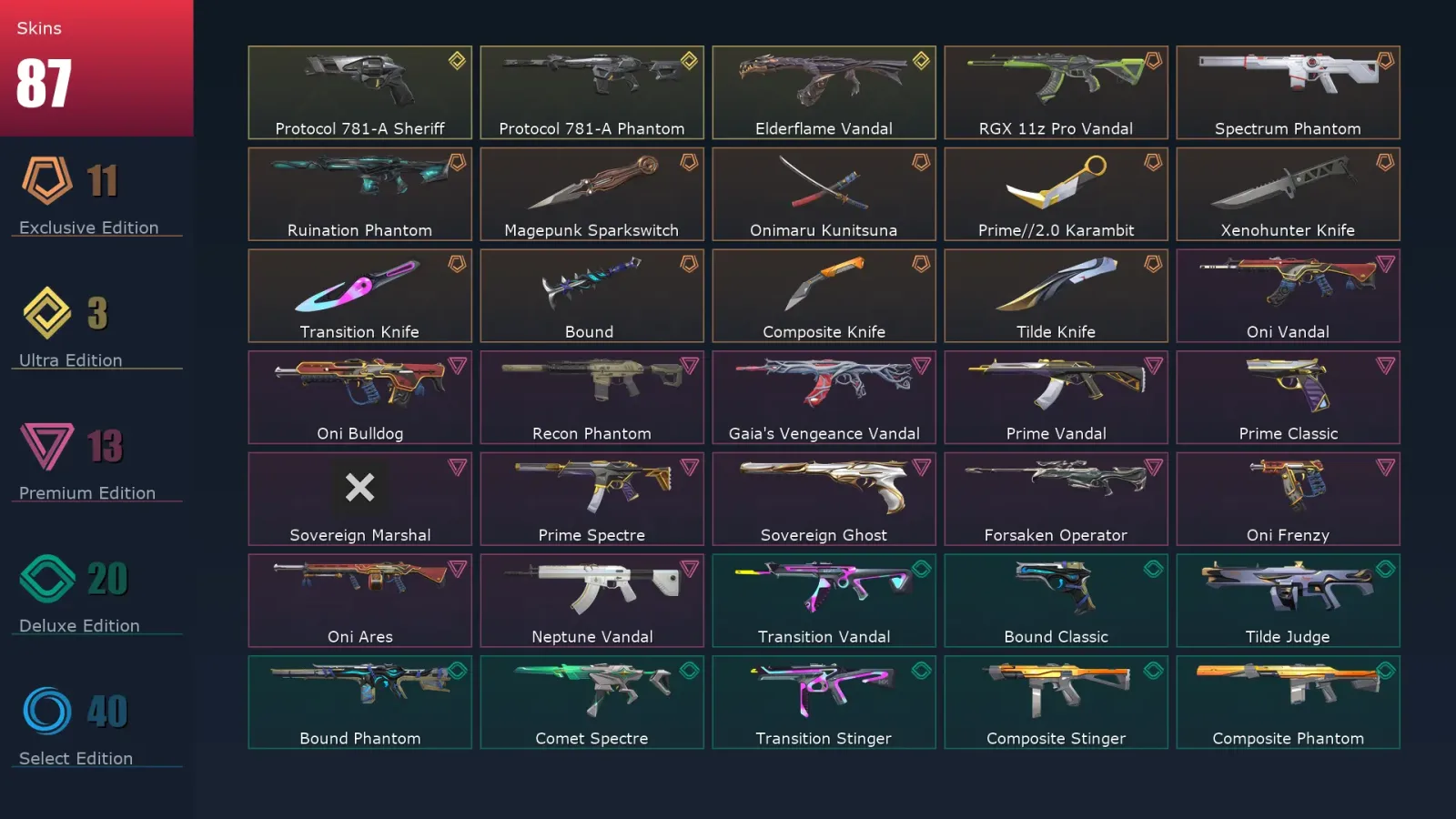 [Valorant] | EU | Level 183 | 28 Agents | 87 Skins