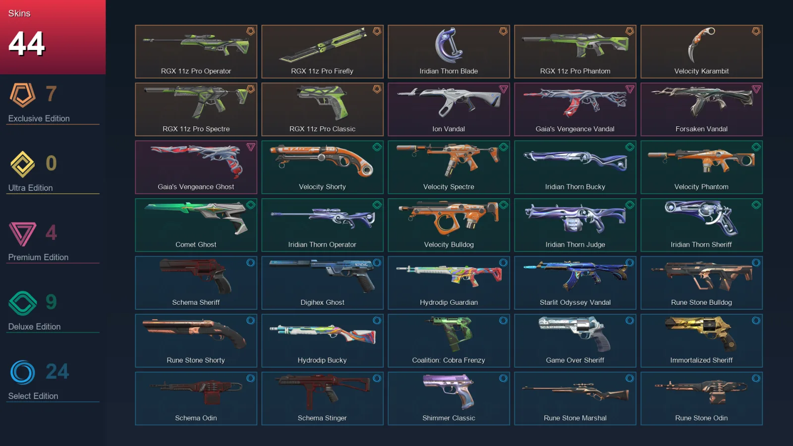 AP | Lv175 | Unranked | 44 Skin | 26 Agent | 84 Buddy