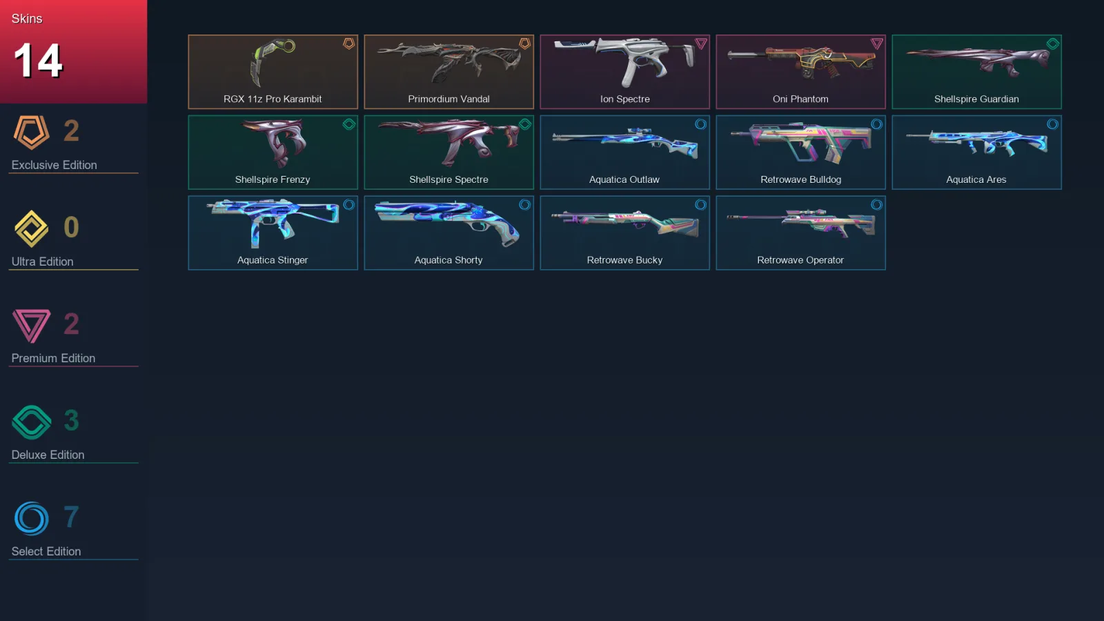 AP | RGX 11z Pro Karambit | Primordium Vandal | Ion Spectre | Oni Phantom | 14 Skin | 16 Agent | 29 Buddy | Lv52