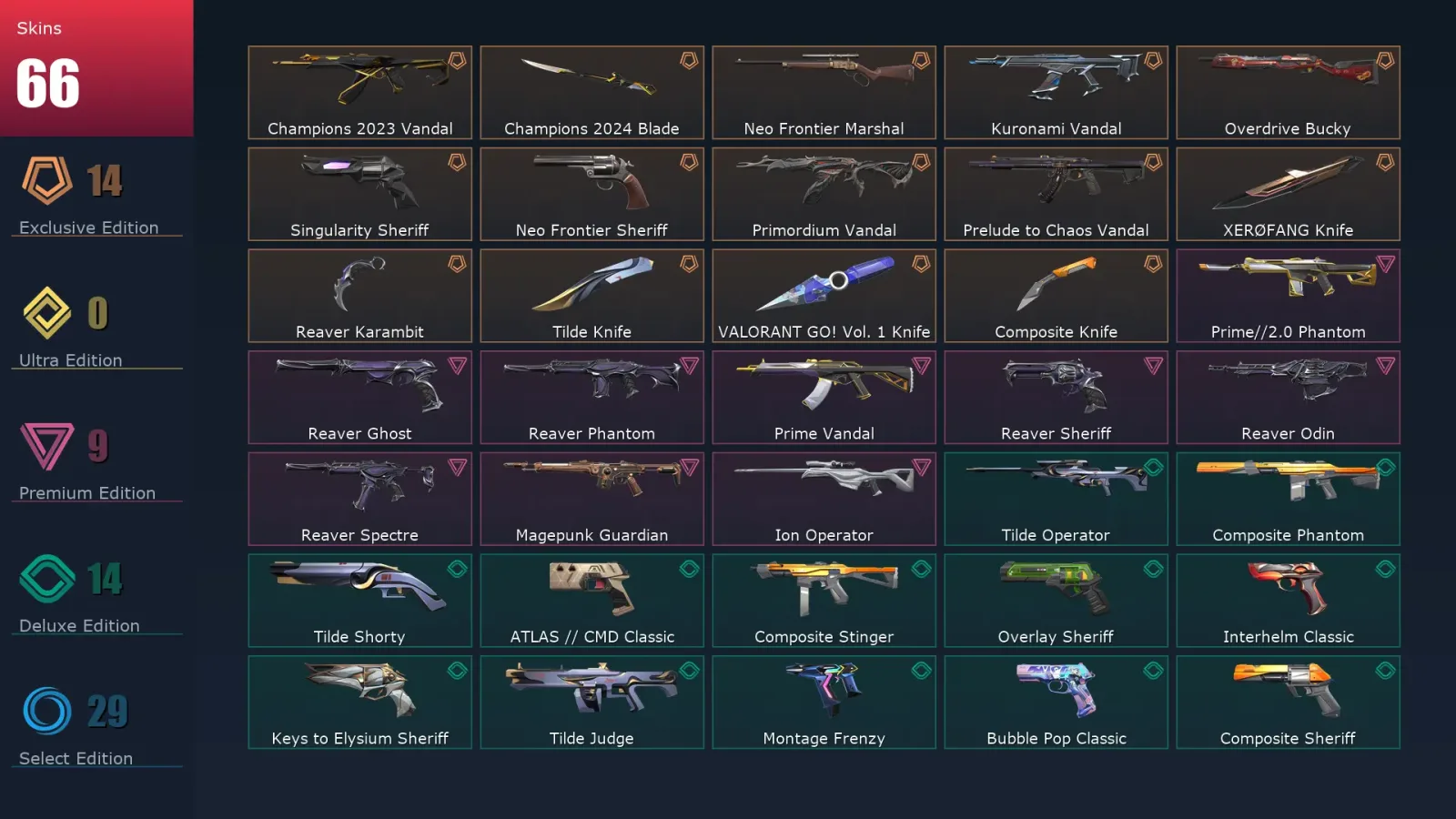 [Valorant] | EU | Level 373 | 29 Agents | 66 Skins