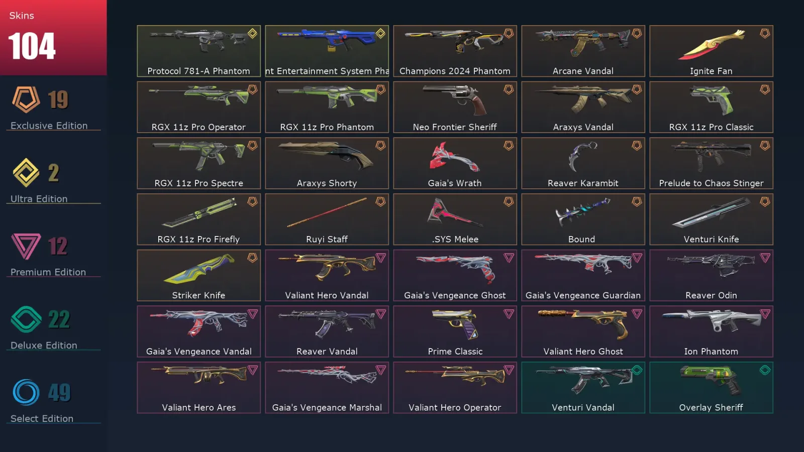 [Valorant] | EU | Level 249 | 28 Agents | 104 Skins