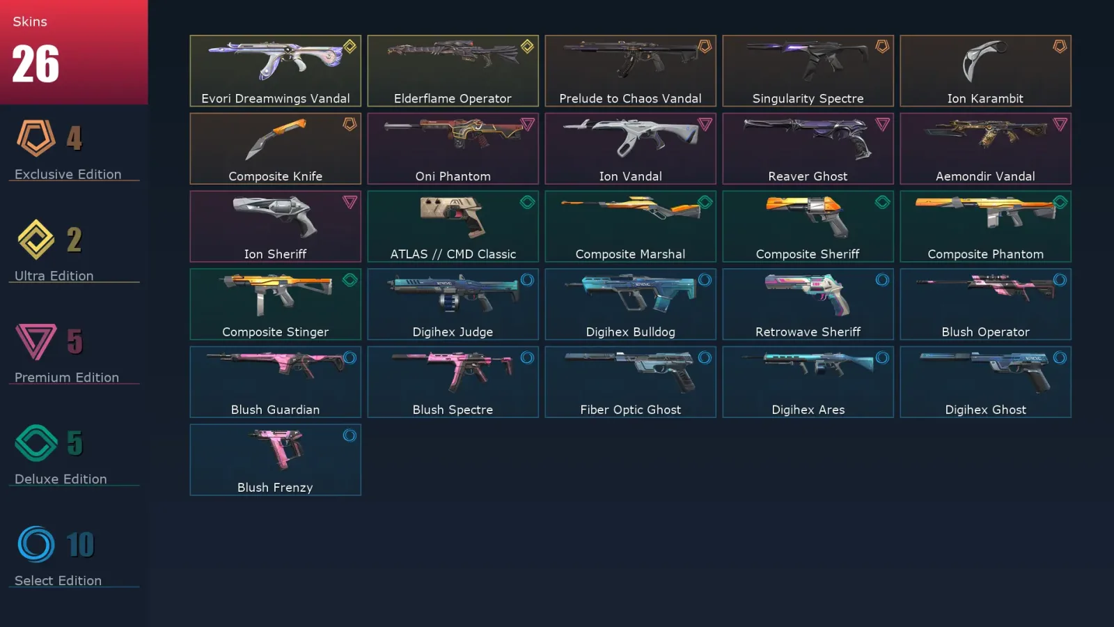[Valorant] | EU | Level 145 | 26 Agents | 26 Skins