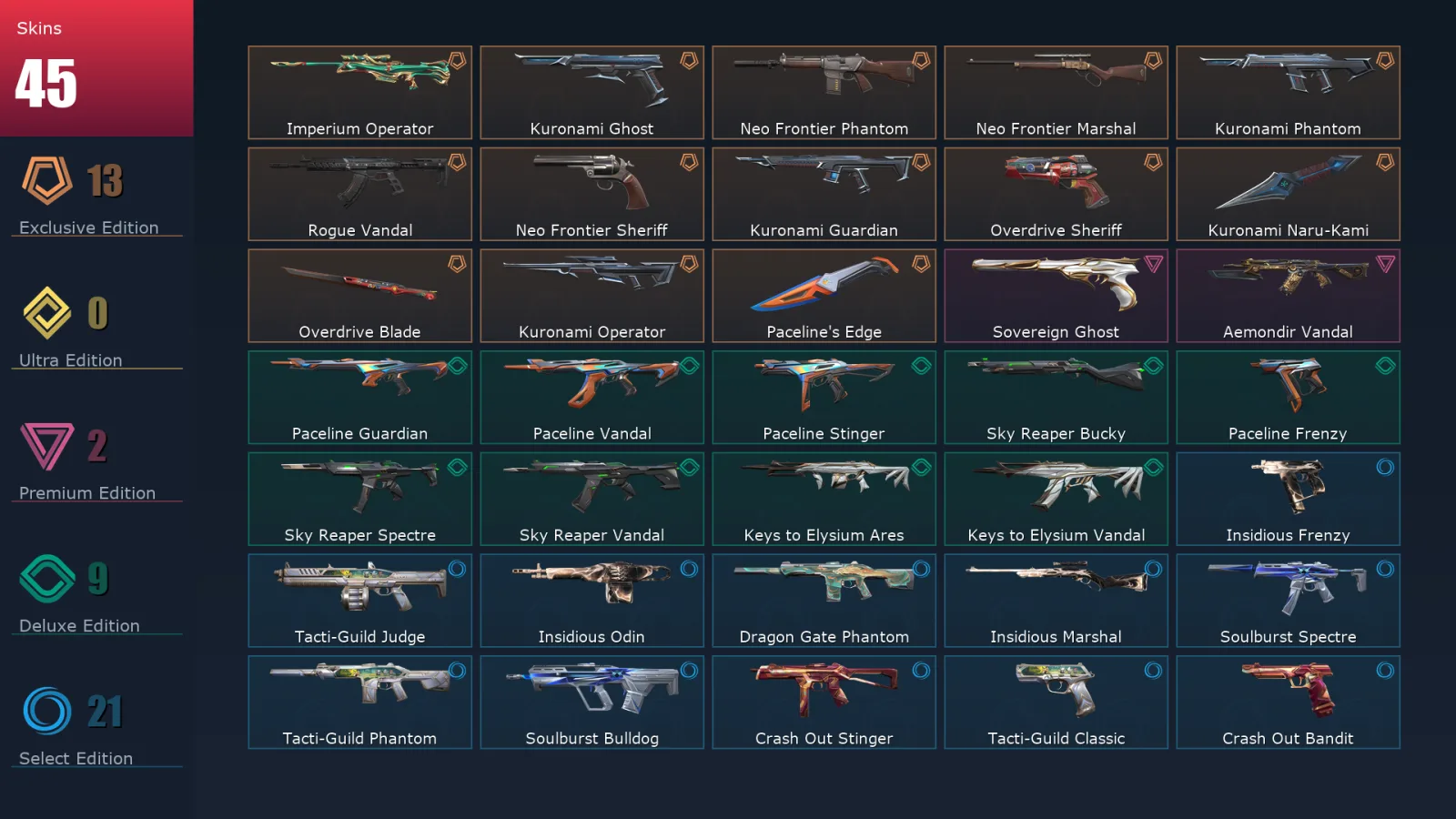 [Valorant] | EU | Level 34 | Diamond 1 | 11 Agents | 48 Skins