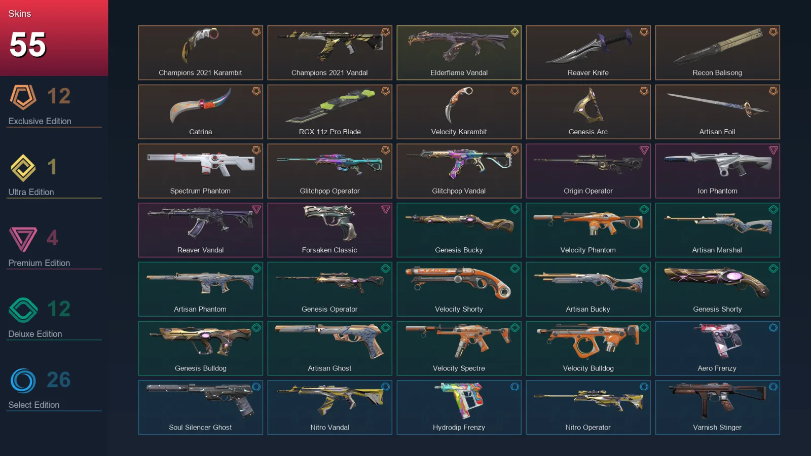 AP | Champions 2021 Karambit | Champions 2021 Vandal | Reaver Knife | Recon Balisong | 55 Skin | 20 Agent | 59 Buddy | Lv88