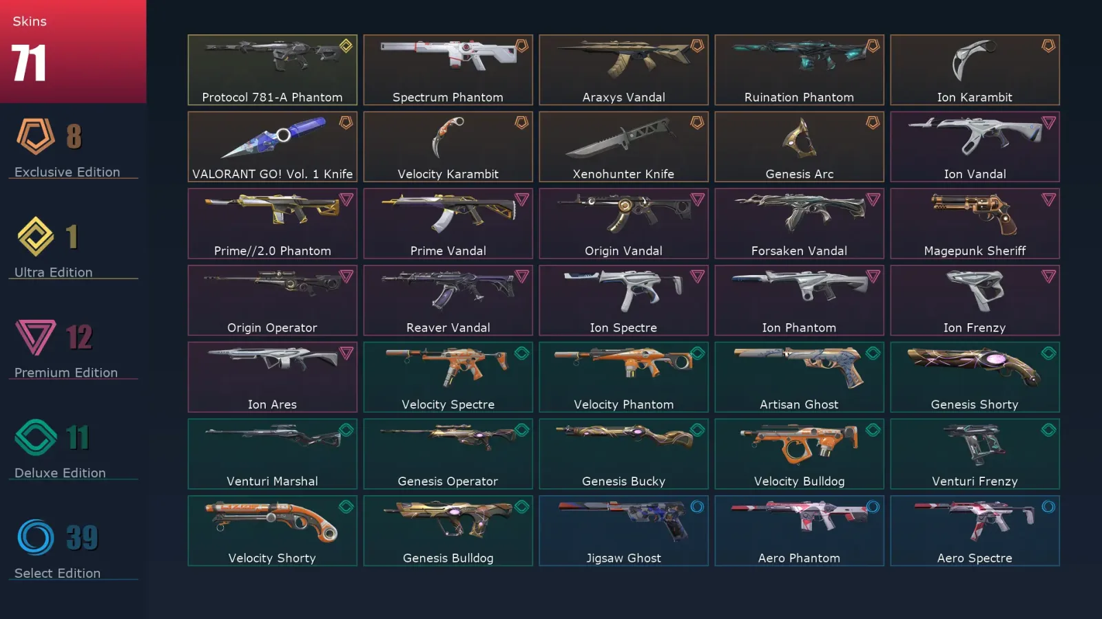 [Valorant] | EU | Level 221 | Gold 3 | 24 Agents | 71 Skins — Valorant account